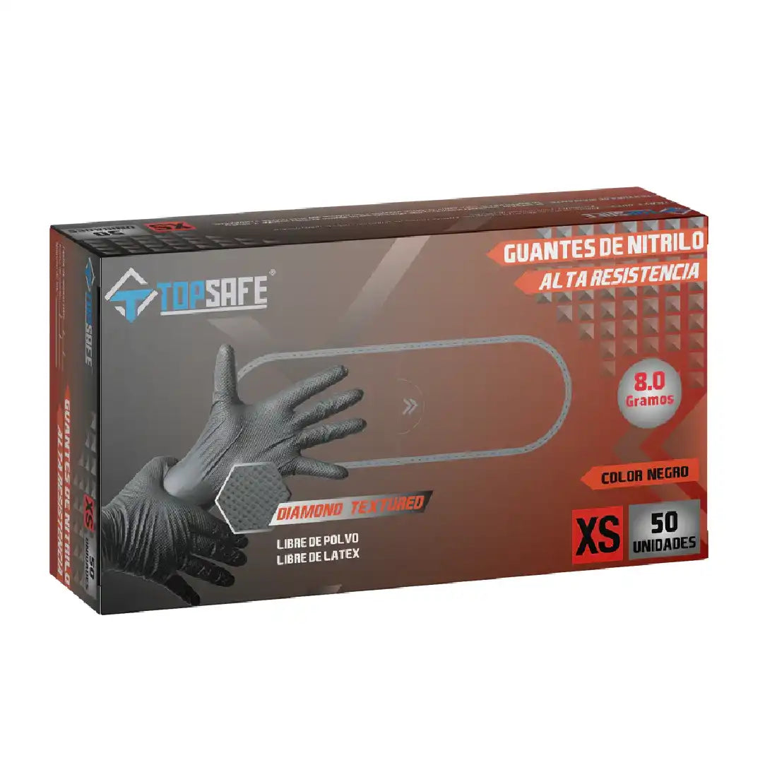 Guante de Nitrilo Texturizado 8,0 grs. Negro (50uds)