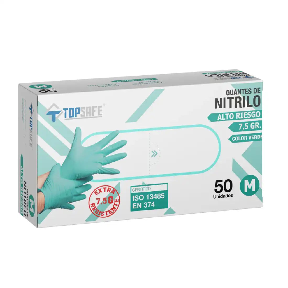 Guante de Nitrilo Verde 7,5 grs extraresistente (50uds)