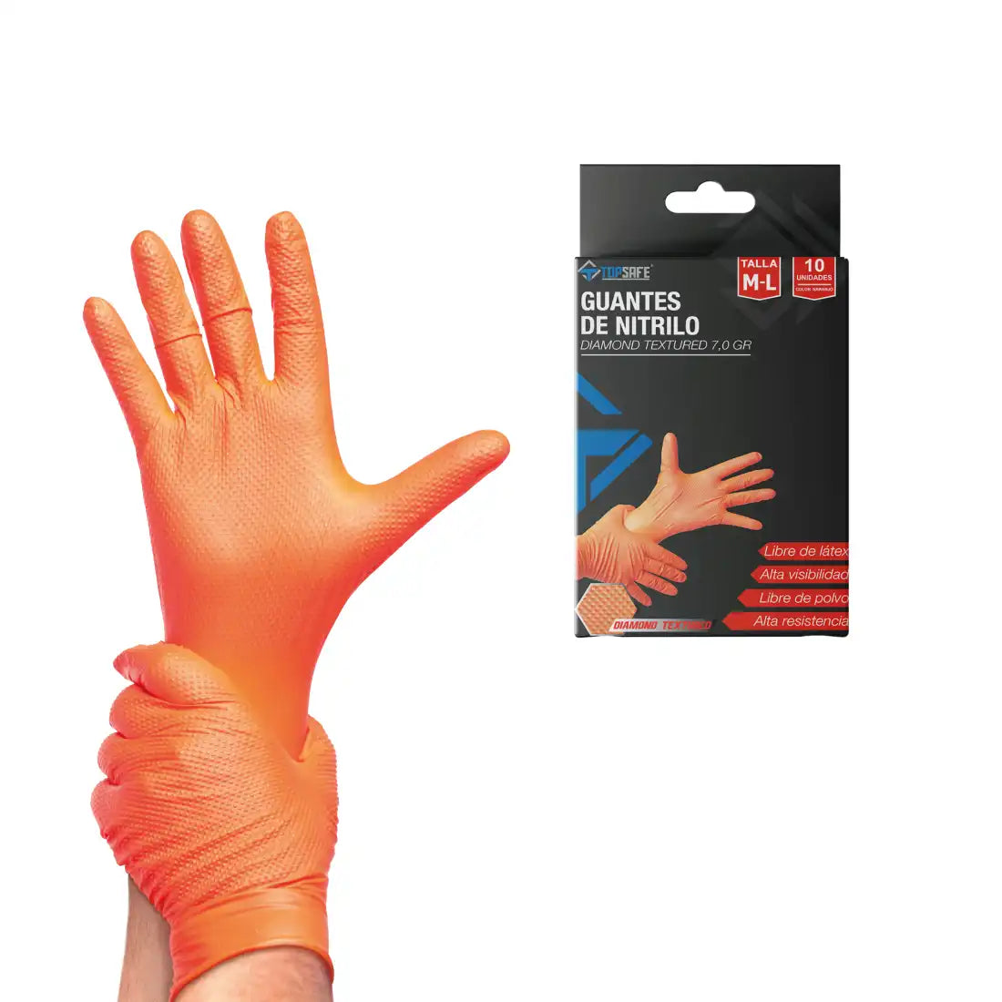Guante de Nitrilo Texturizado caja 7,0 gr.Naranja (10ud)