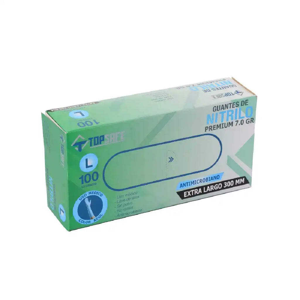 Guante de Nitrilo Azul 7,0 grs extralargo 30cm (100u)