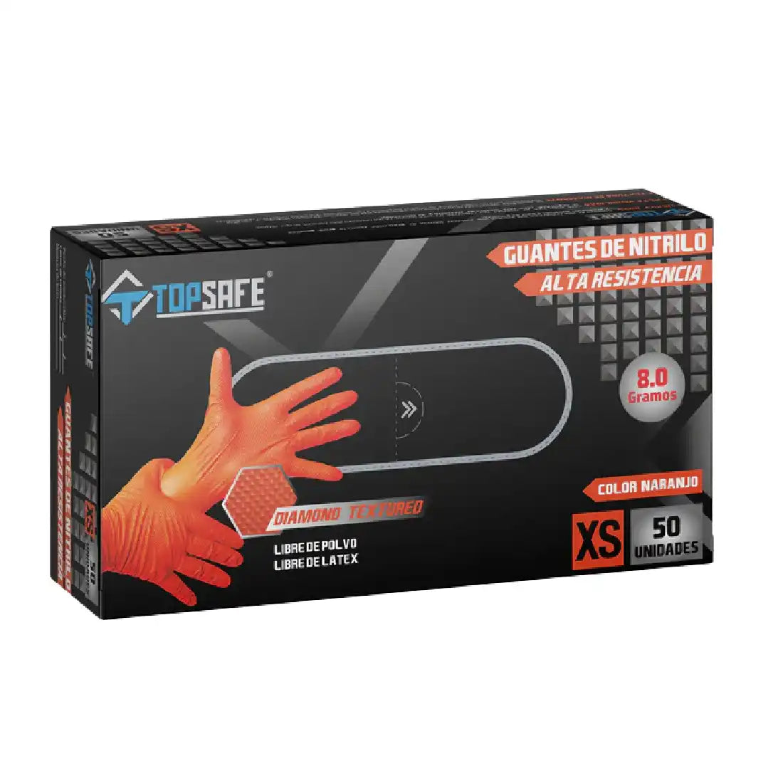 Guante de Nitrilo Texturizado 8,0 grs. Naranja (50uds)