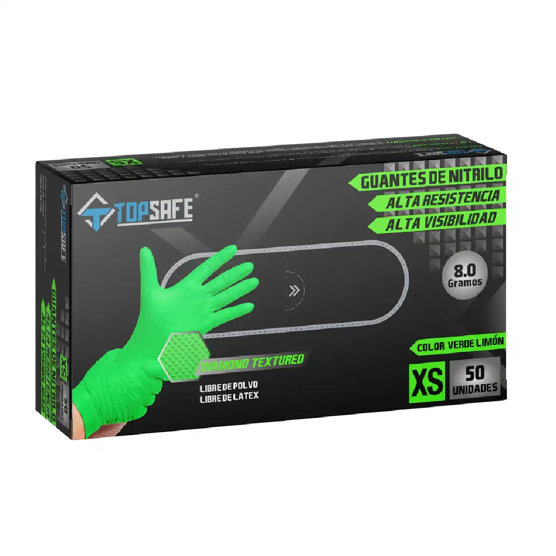 Guante de Nitrilo Texturizado 8,0 grs. Verde (50uds)