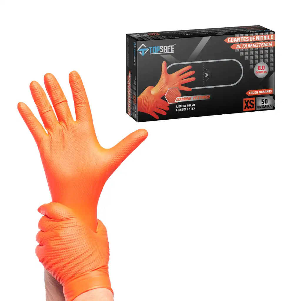 Guante de Nitrilo Texturizado 8,0 grs. Naranja (50uds)