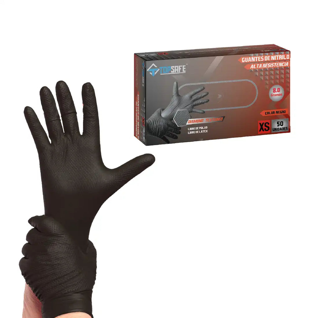 Guante de Nitrilo Texturizado 8,0 grs. Negro (50uds)