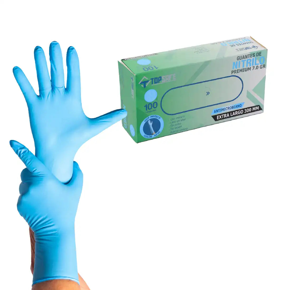 Guante de Nitrilo Azul 7,0 grs extralargo 30cm (100u)