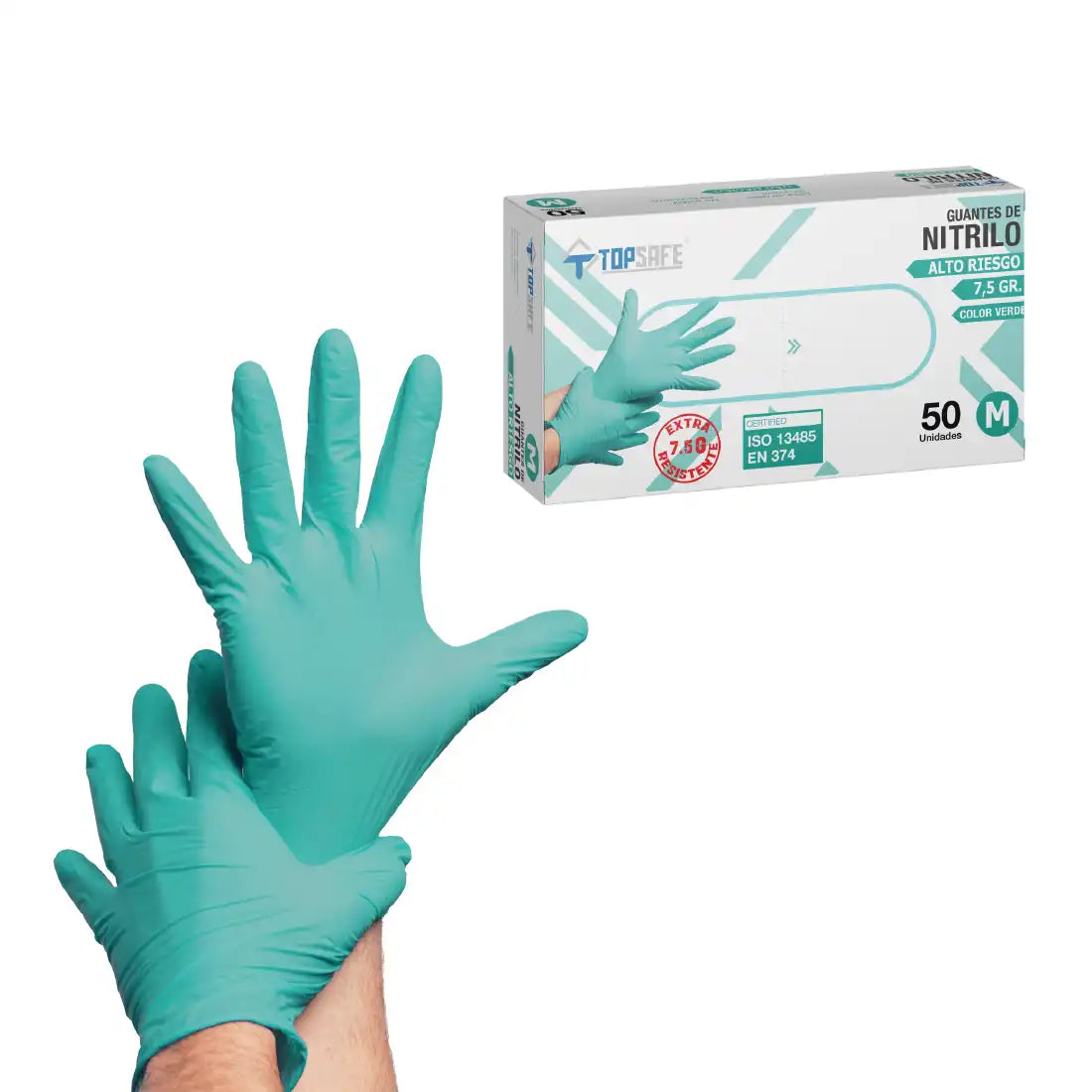 Guante de Nitrilo Verde 7,5 grs extraresistente (50uds)